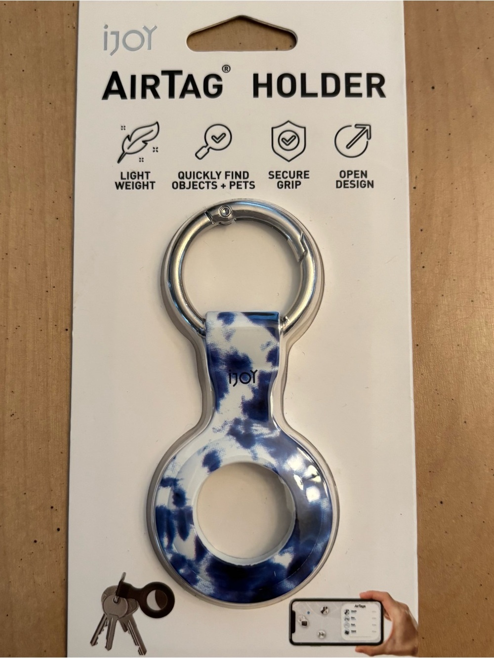 iJoy AirTag Holder - Blue Tie-Dye Key Ring